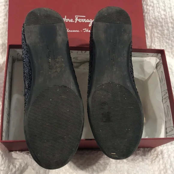 Salvator Ferragamo Little Girls Blue Sparkly Shoes With Bow. Size 13. - Picture 5 of 5